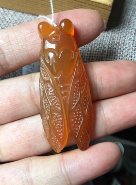 天然冰彩 玛瑙 玉髓吊坠 玉蝉 一鸣惊人