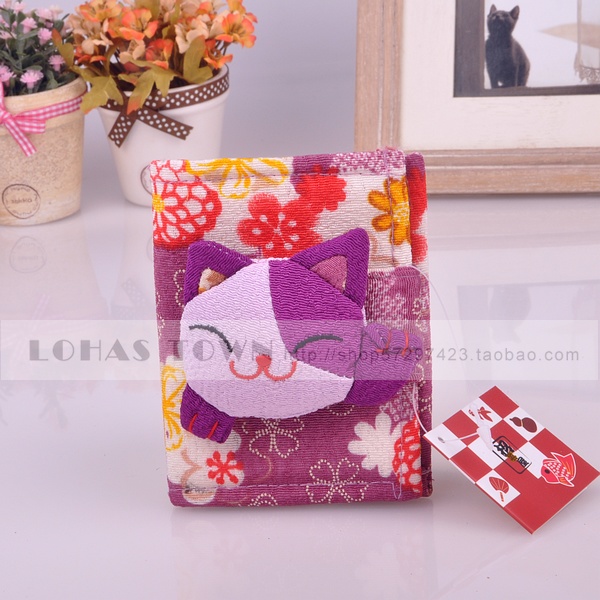 日单●招财猫 和风绉布 多页卡包/卡套/名片夹（浅紫）