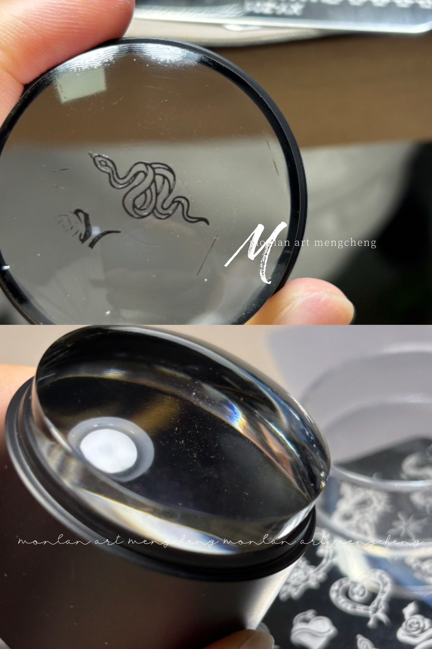梦诚MoonlanArt硅胶印花章头4cm大小金属手柄黑色
