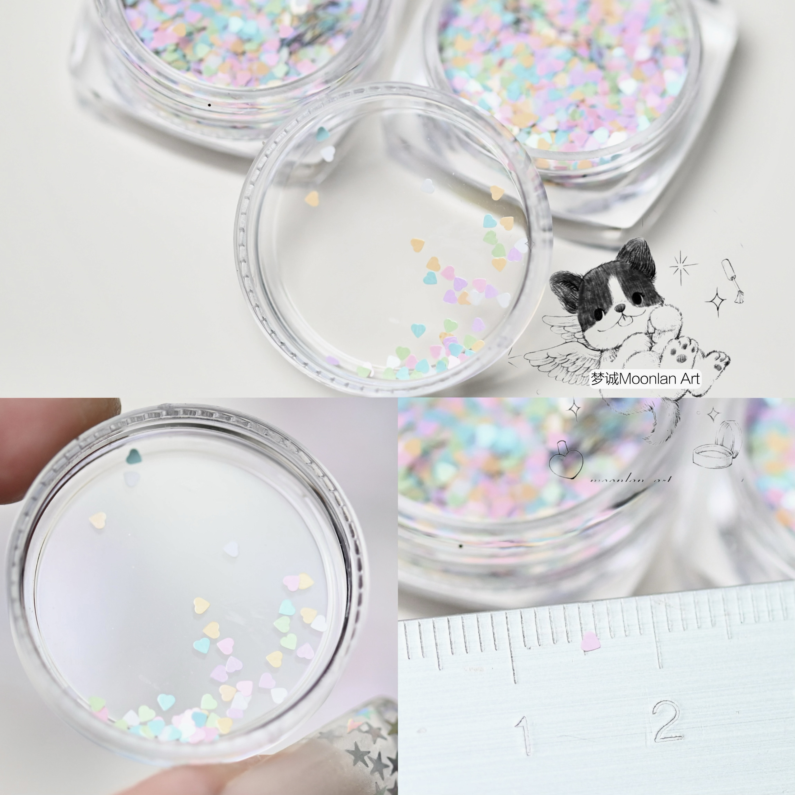 梦诚MoonlanArt美甲素材超mini爱心星星亮片很小很小马卡龙色