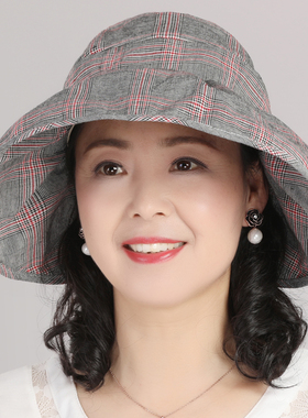 大格子旅游日系女夏季大檐空顶