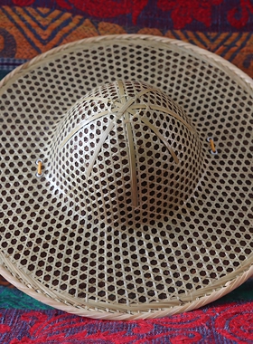 竹编斗笠防晒遮阳帽台州特色斗笠户外头层竹青编织古风阿公帽凉帽