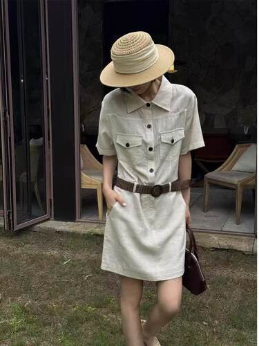 6.2+「跑单限购.不褪不换」亚麻翻领连衣裙K5010