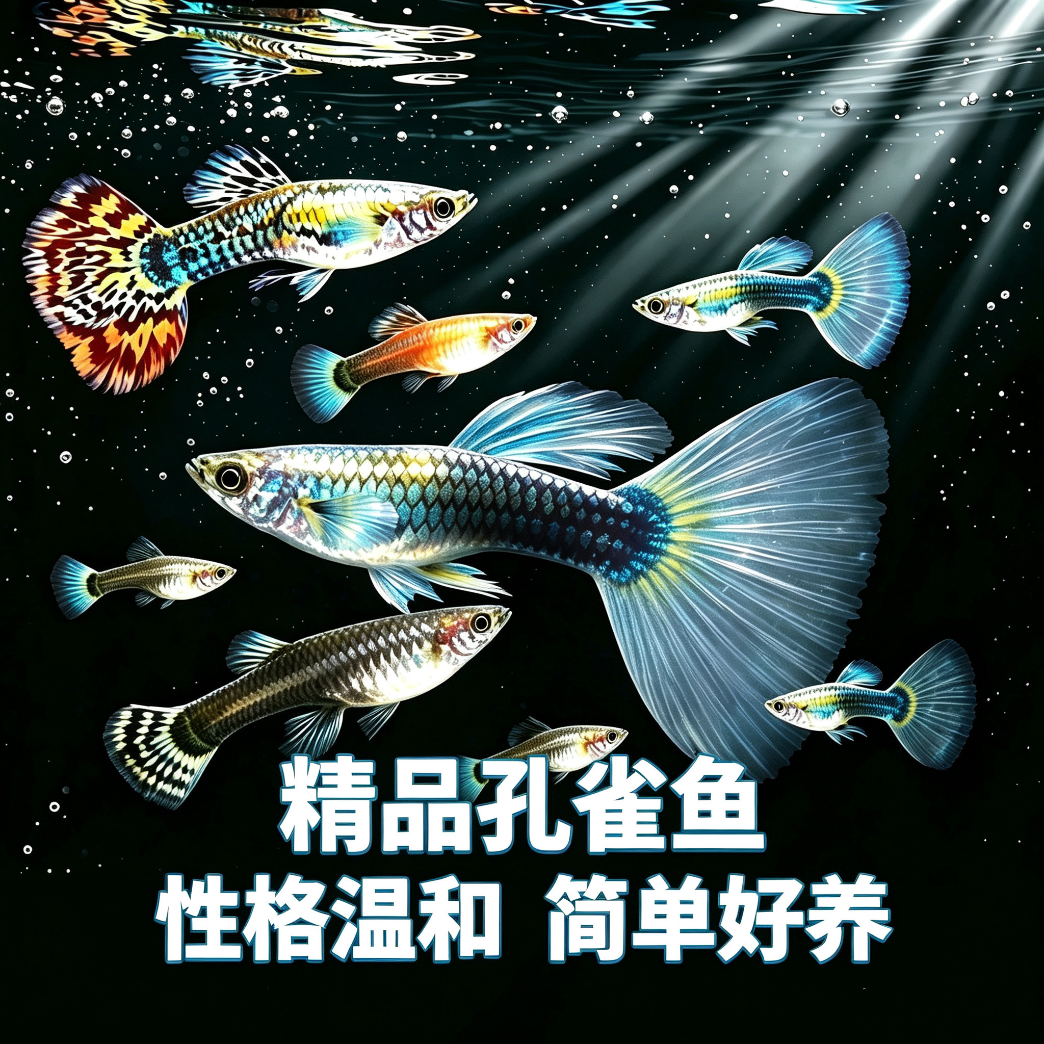 马赛克全红大尾精品孔雀鱼象牙白热带淡水鱼扇形尾凤尾新手好养活