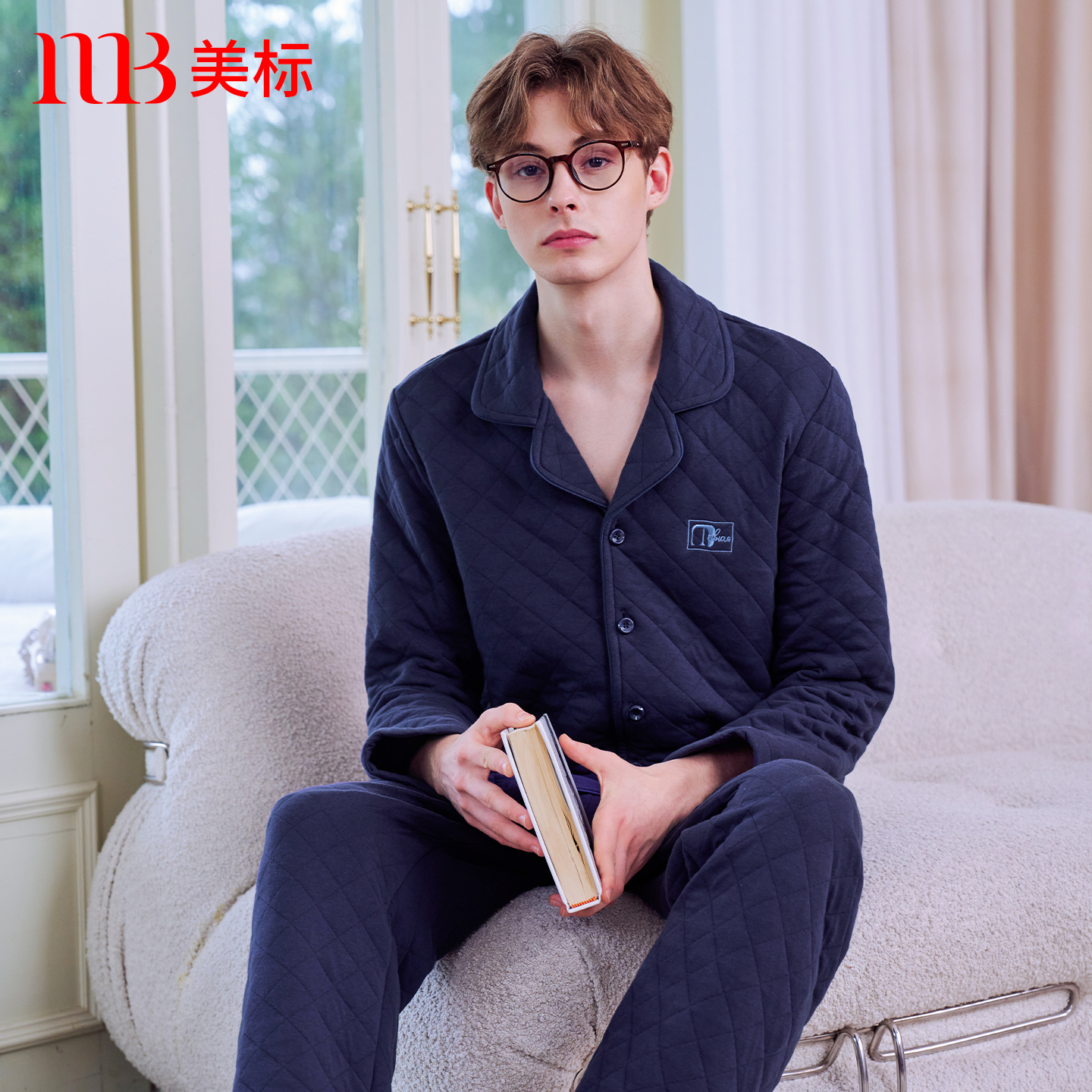 美标男士空气层夹棉长袖套装