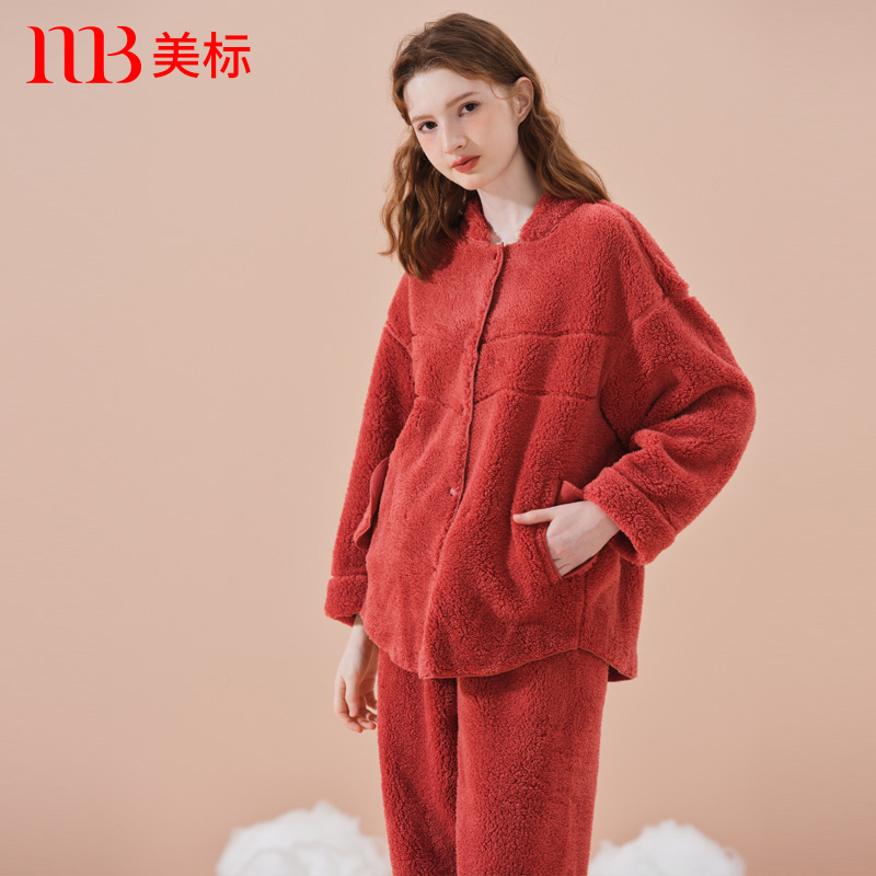 美标加厚珊瑚绒可外穿女睡衣套装