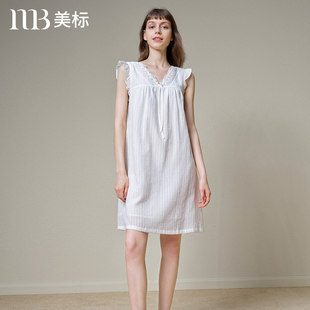 薄款 美标无袖 纯棉睡裙夏女可外穿宫廷风公主连衣裙纯色全棉家居服