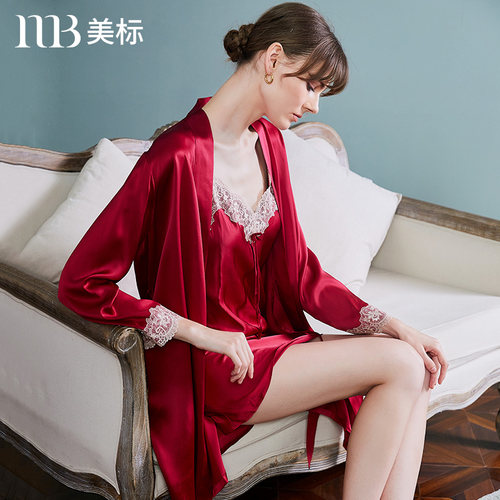 美标真丝女夏睡袍吊带新婚送礼