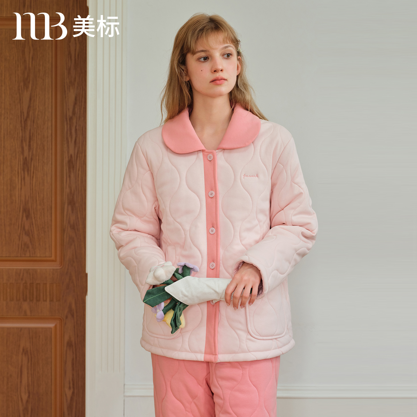 美标女士三层加厚夹棉纯棉睡衣