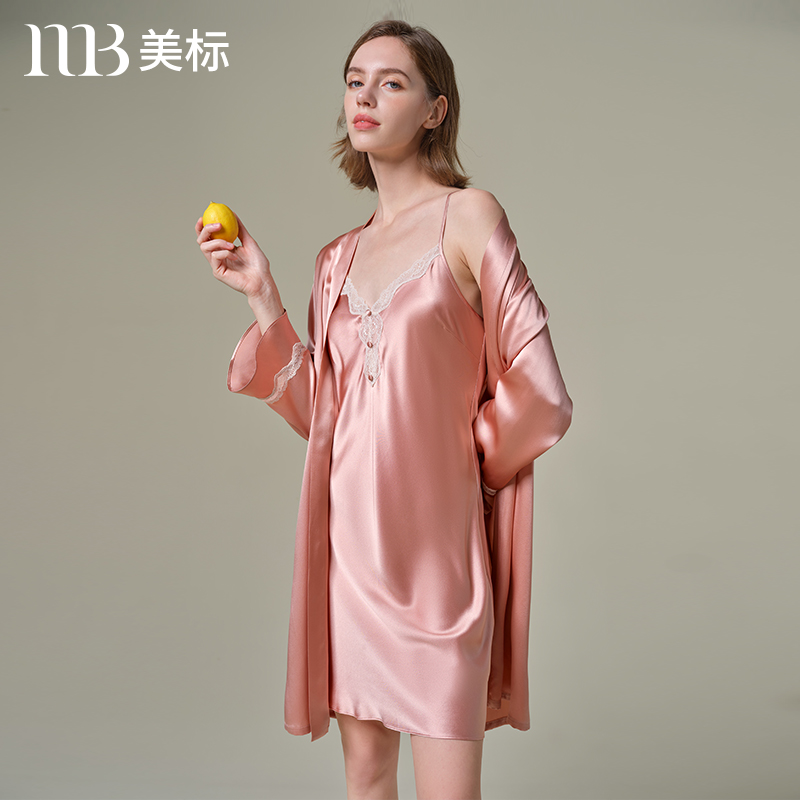 美标100%桑蚕丝睡袍晨袍秋