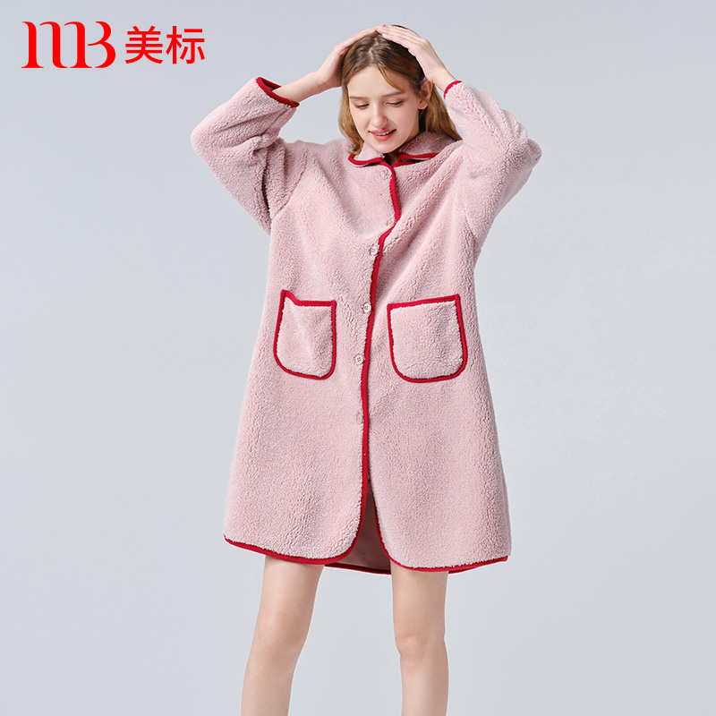 【断码清仓】美标秋冬睡袍女纯色舒棉绒睡衣加厚家居服珊瑚绒浴袍