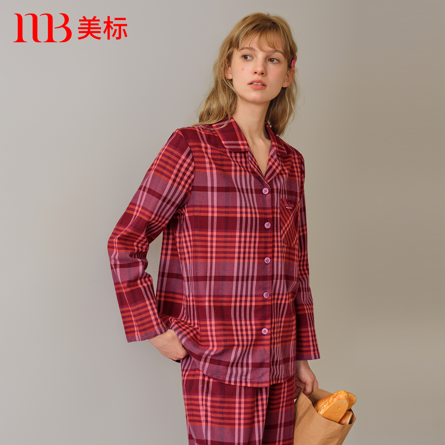 美标女士梭织磨毛纯棉长袖套装