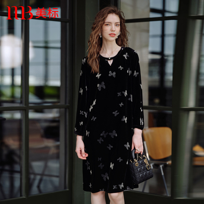 美标真丝丝绒长袖睡裙