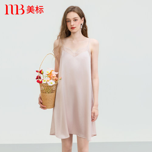 美标性感真丝吊带睡裙女凉感