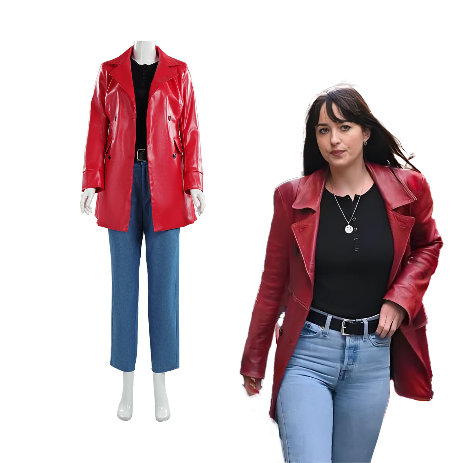 万圣节服装h117电影蜘蛛夫人红色皮衣cosplay皮质上衣