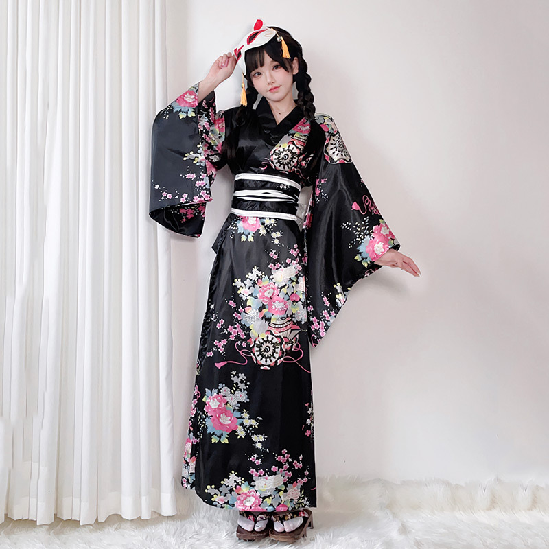 日本正装cosplay服装传统振袖樱花和服和风印花改良浴衣长款套装
