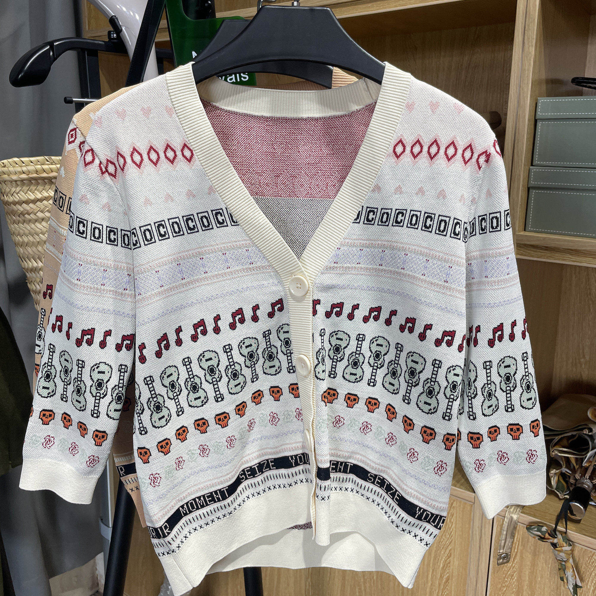 [五]兰米新款春秋季女装COCO合作款针织开衫女宽松图案上衣外搭