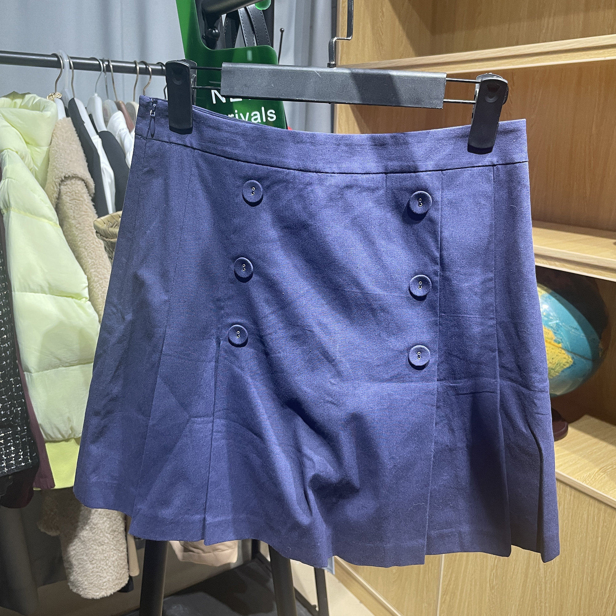 [五]兰米特卖新款女装高腰半身裙女双排扣A字裙百褶亚麻短裙