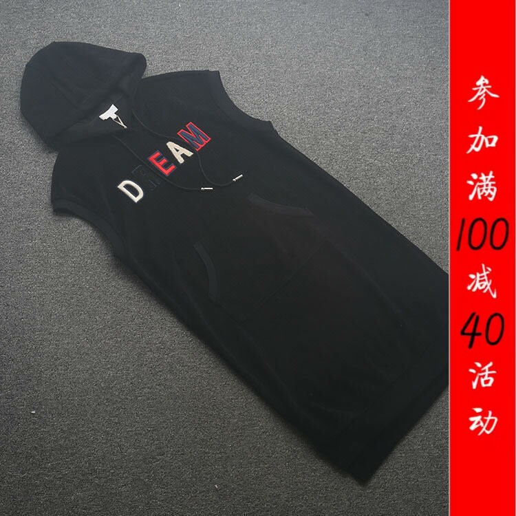 新[芊]兰米秋冬新款女装无袖连帽卫衣裙时尚休闲运动连衣裙中长