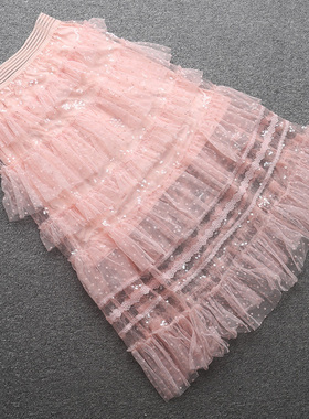 [五]兰米特卖新款女装夏珠片绣蕾丝半身裙女波点网纱蛋糕裙子