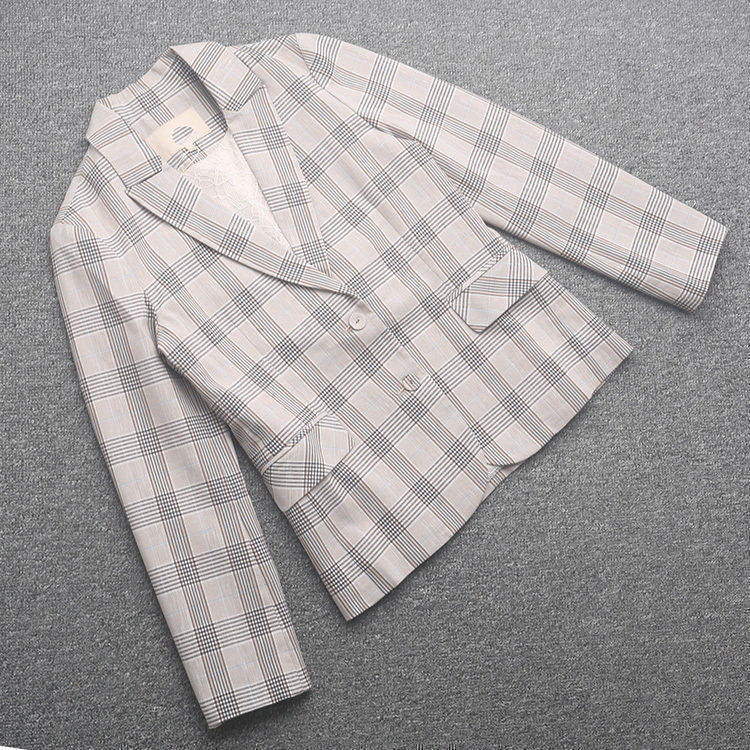 [艾]兰米特卖新款春季女装复古格纹通勤风西服短外套T2011WT014D