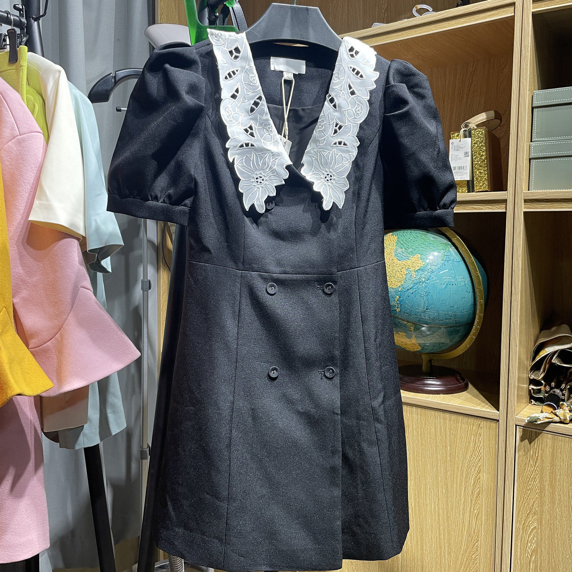 [五]兰米特卖泡泡袖连衣裙花边娃娃领双排扣裙子女2RA3082290