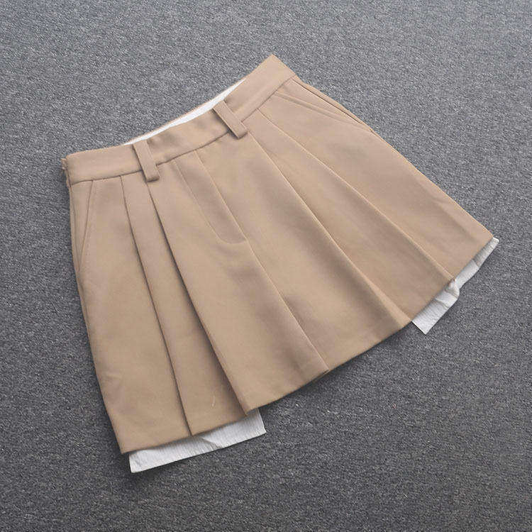 [五]兰米特卖半身裙女美拉德设计感高腰学院拼接百褶短裙女秋装