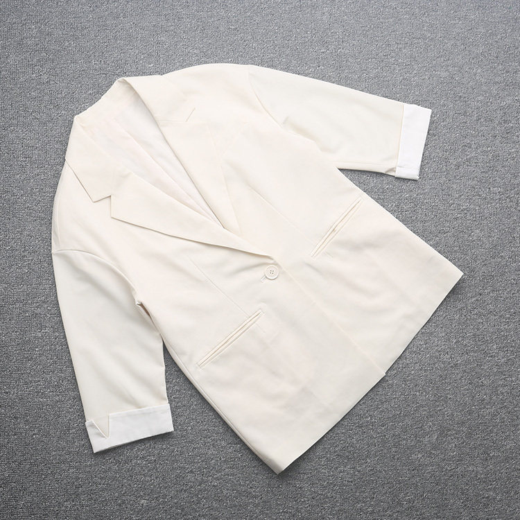 [五]兰米特卖新款女秋装bf宽松西装外套女中长款一粒扣翻领开襟