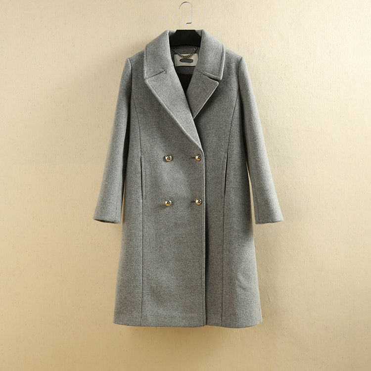 [五]兰米特卖新冬正品冬装双排扣印花图案长款宽松羊毛呢外套