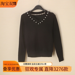 新款 兰米特卖春季 针织衫 女装 气质V领套头珍珠镶边毛衣 时尚 五