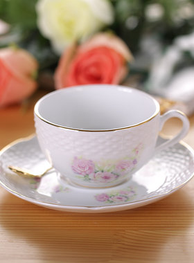 陶瓷描金咖啡杯碟红茶杯带托盘