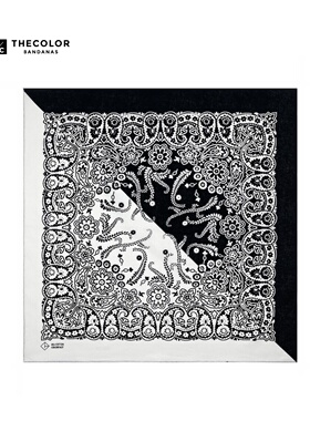 THECOLOR BANDANA美式复古腰果花方巾黑白拼色嘻哈头巾男围巾领巾