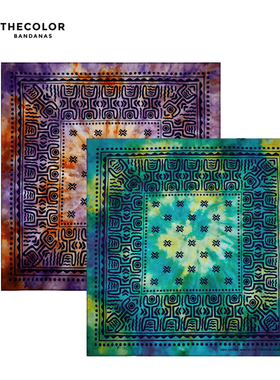 THECOLOR BANDANA复古方巾街舞头巾扎染绿骑行围脖纯棉音乐节围巾