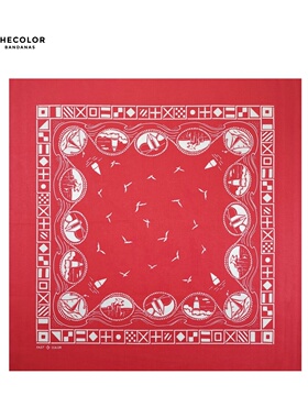THECOLOR BANDANA美式复古红色小方巾多用途丝巾嘻哈头巾装饰领巾