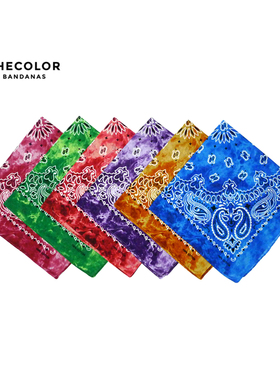 THECOLOR BANDANA日式纯棉围巾街舞嘻哈头巾扎染蓝绿紫腰果花方巾