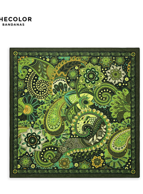 THECOLOR BANDANA绿色腰果花方巾女复古机车头巾男士围脖嘻哈面巾