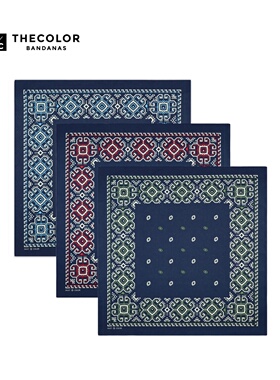 THECOLOR BANDANA美式复古方巾蓝色街舞头巾男2025流行丝巾系脖女