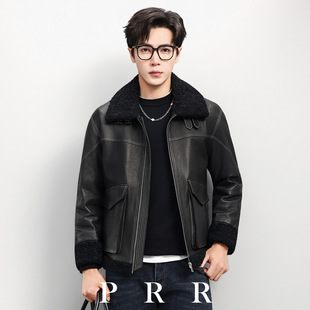海宁真皮皮衣男头层山羊皮鹅绒羽绒服羊羔毛领皮夹克冬季加厚外套