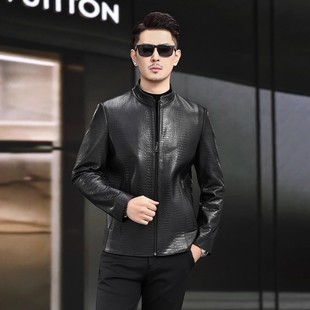 皮衣男款2025新款真皮痞帅感鳄鱼纹绵羊皮夹克流行帅气外套潮