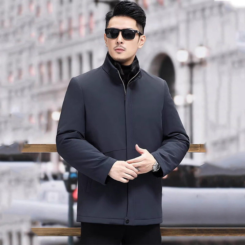 派克服男款水貂内胆皮毛一体尼克服立领中长款貂皮大衣中老年