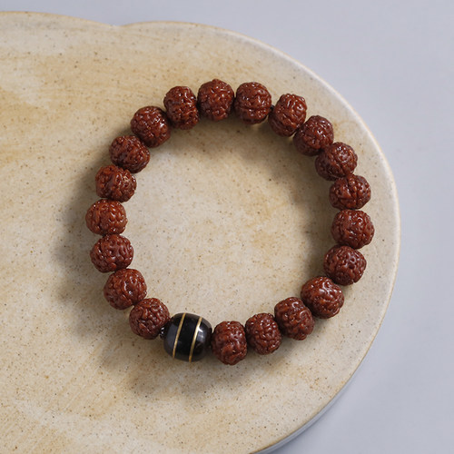 尼泊尔小金刚菩提子手串男女配饰包浆玉化盘龙纹文玩佛珠手链