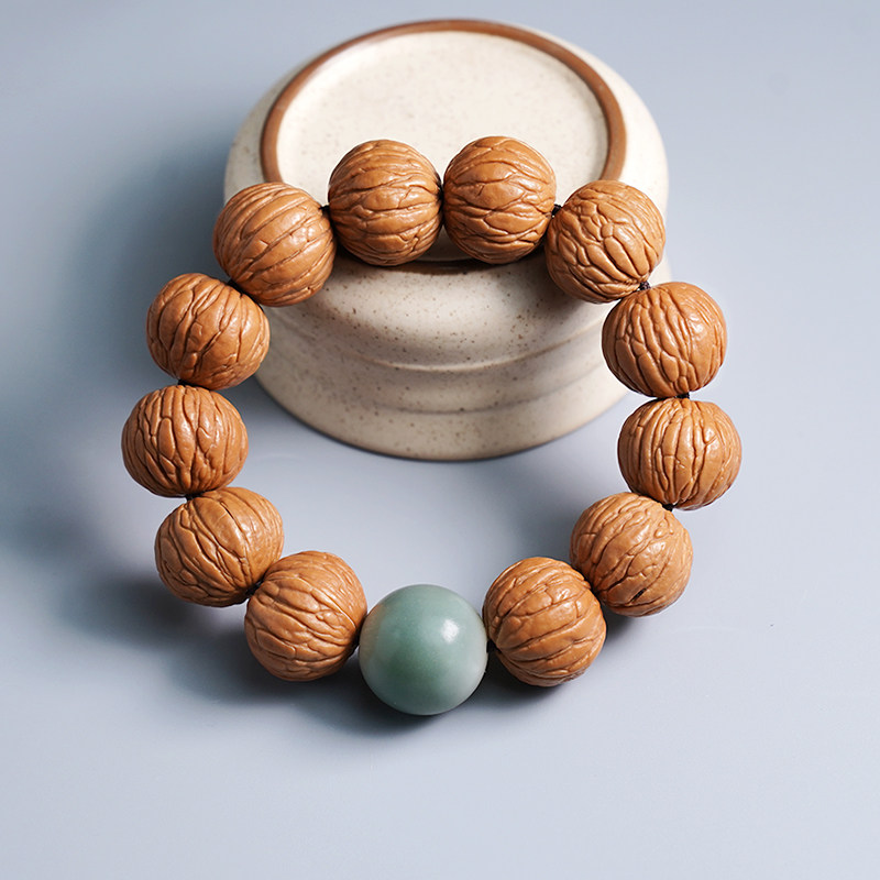 猴头手串精品原籽天然桃核男文玩配饰雕刻绿松石盘玩佛珠单圈