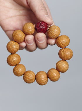 精品猴头手串配饰原籽土豪男女文玩核桃朱砂雕刻醒狮盘玩佛珠单圈