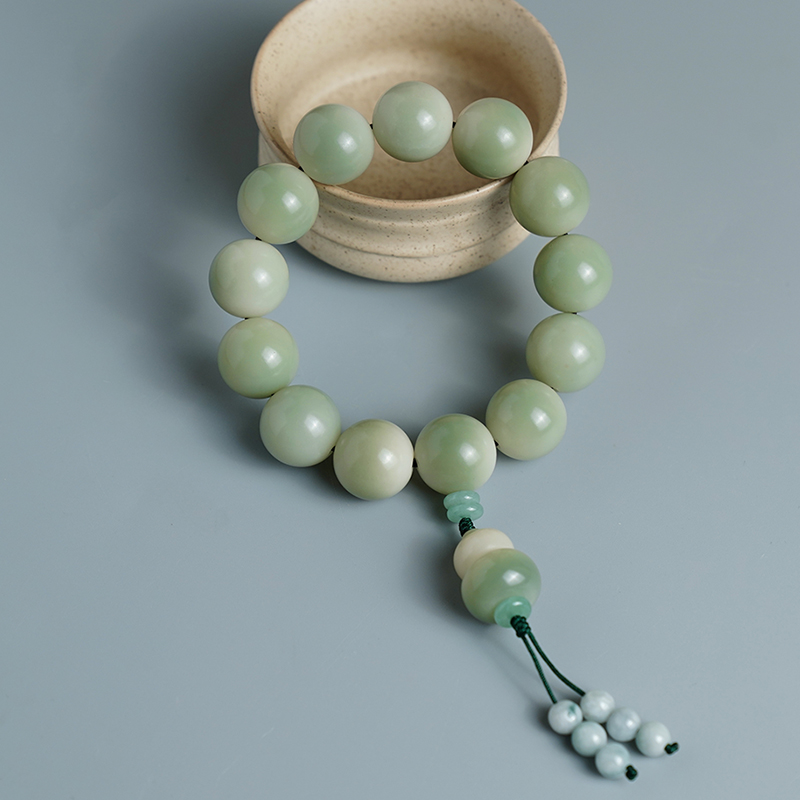 盤玩佛珠白玉菩提根漸變綠