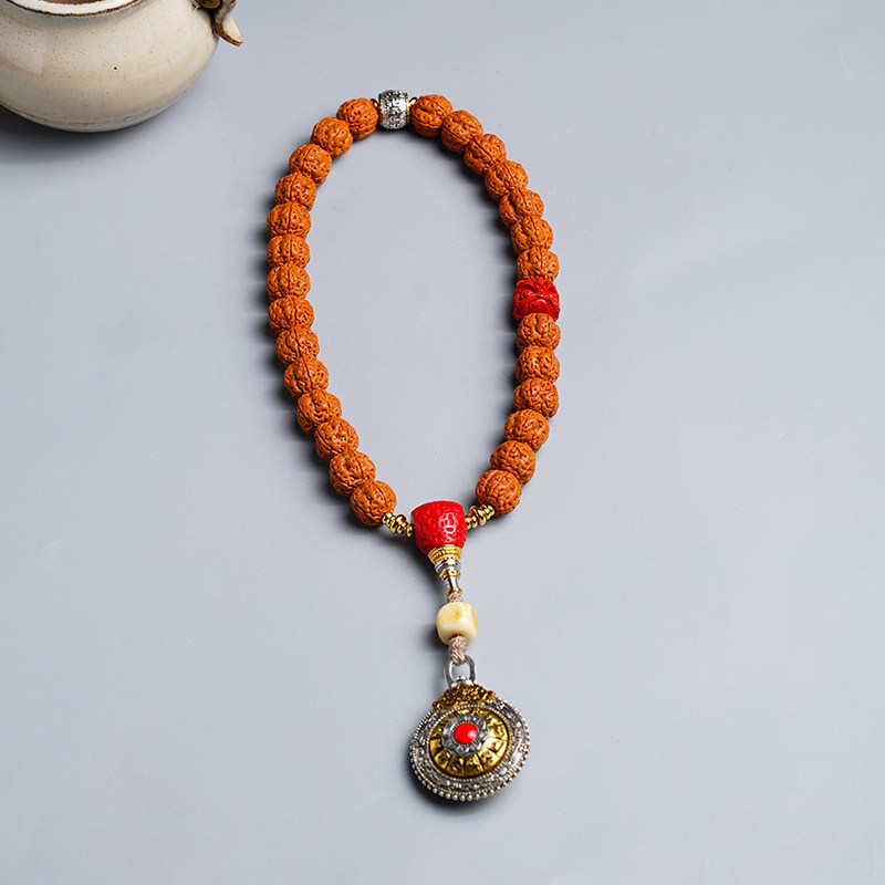 帝王花小金刚菩提子盘玩手持五瓣原籽佛珠朱砂醒狮配饰文玩手串男