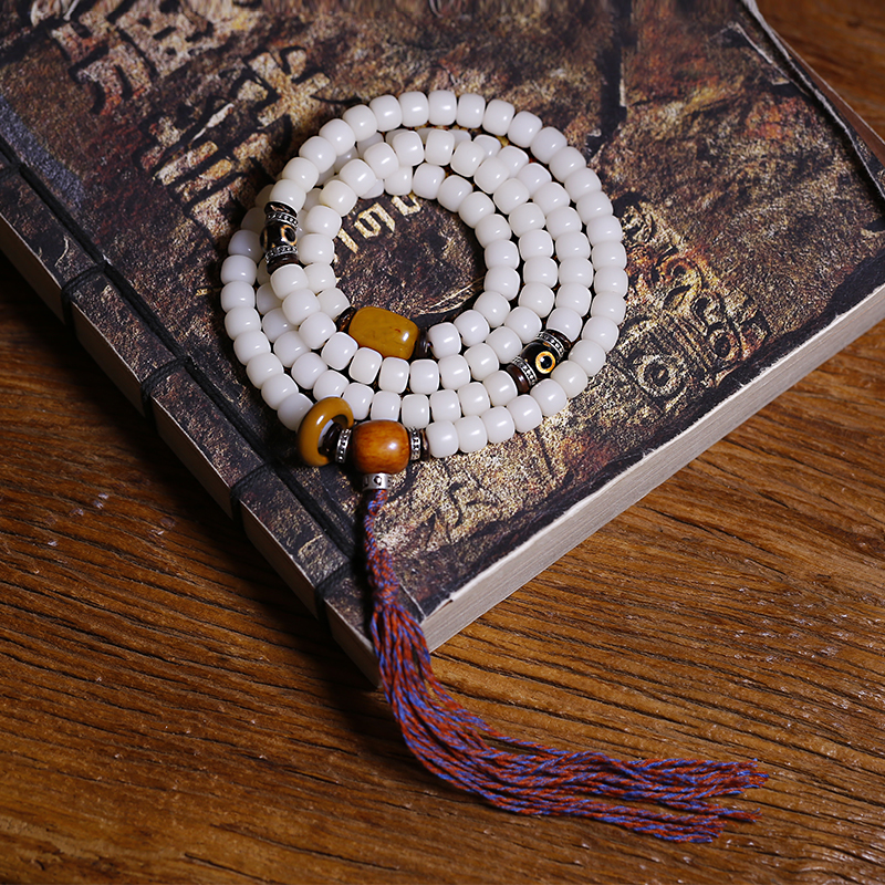 菩提子手串男女108颗项链白玉根原籽文玩蜜蜡民族风天珠佛珠