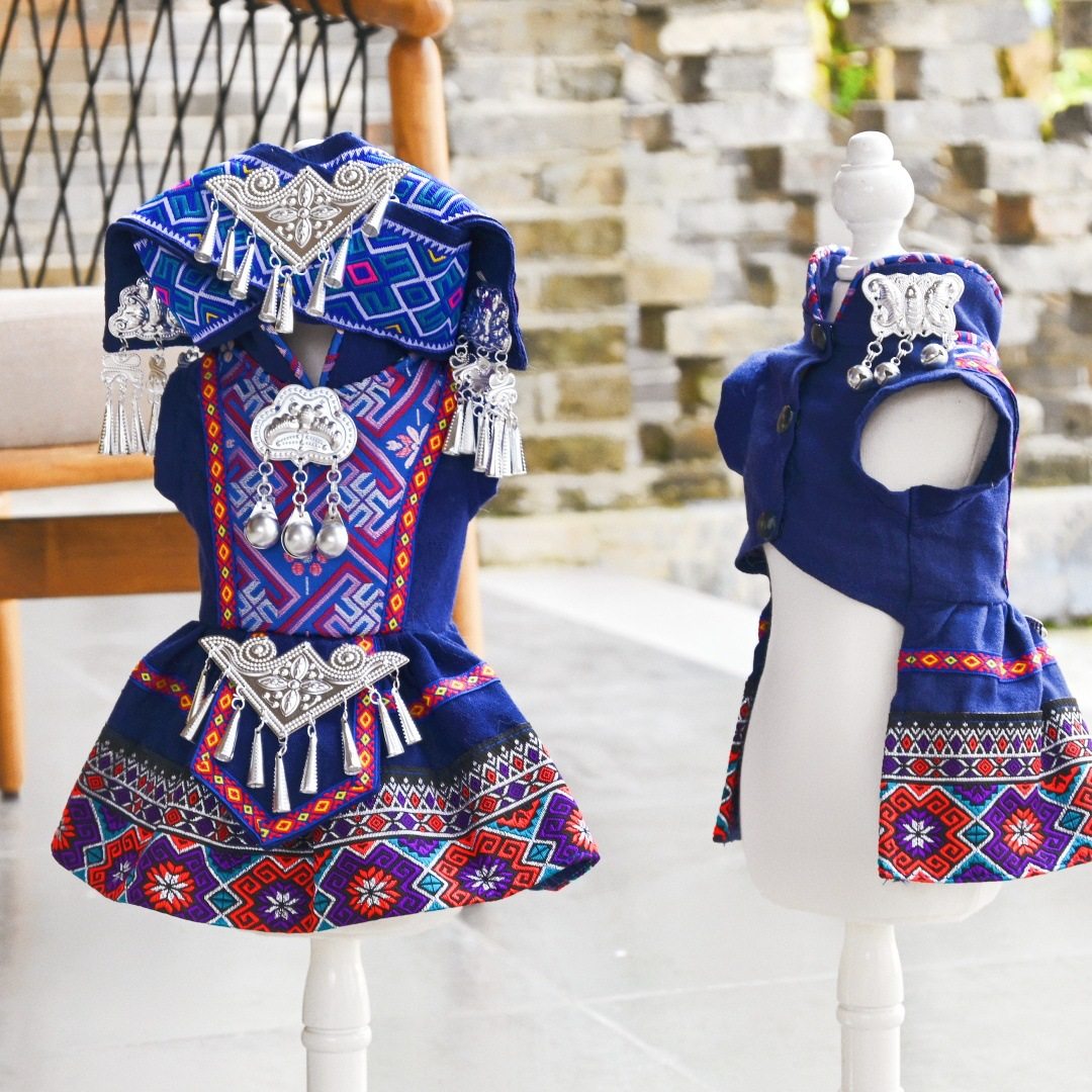 新款名族风宠物衣服壮族狗狗猫咪头饰COS秋冬柔软亲肤手工缝制