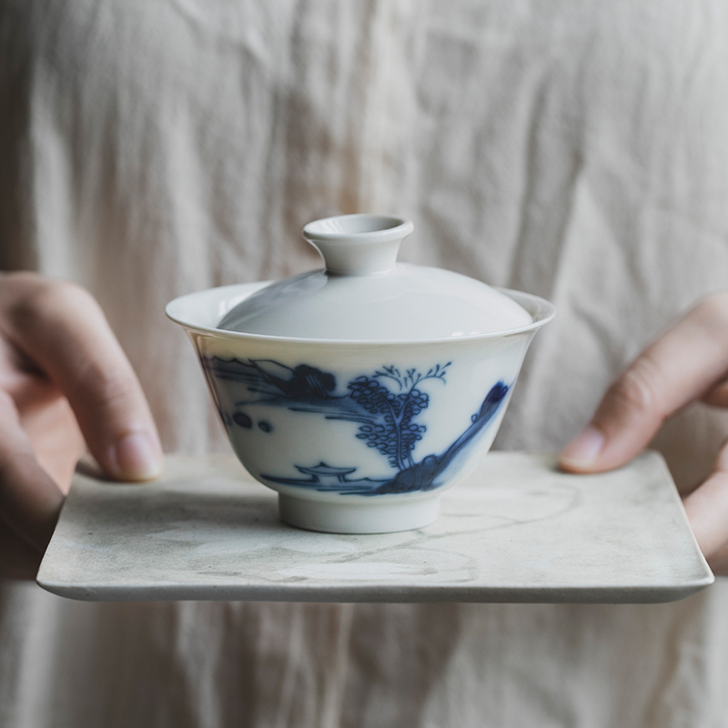 元无家用泡茶盖碗青花盖碗喝茶碗