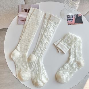 半腿袜夏季 小腿袜夏天丝袜长筒玻璃丝白色水晶袜子日系高筒 薄款