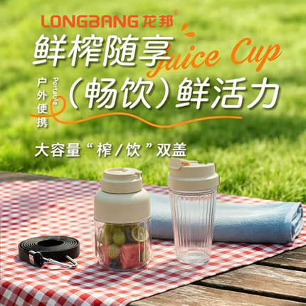 龙邦便携式榨汁机原汁机电动多功能易清洗小型迷你户外果汁机
